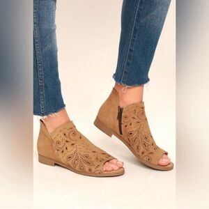 Coolway Nelia open toe laser cut booties‎ tan leather size 39